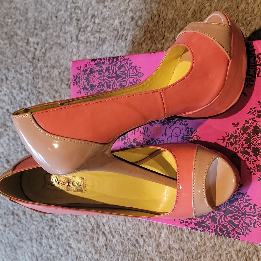 Nude and Coral Opentoe heels